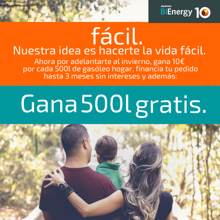 Por ser cliente de Energy Salas, puedes ganar hasta 500 litros de gasóleo BiEnergy e+10.
